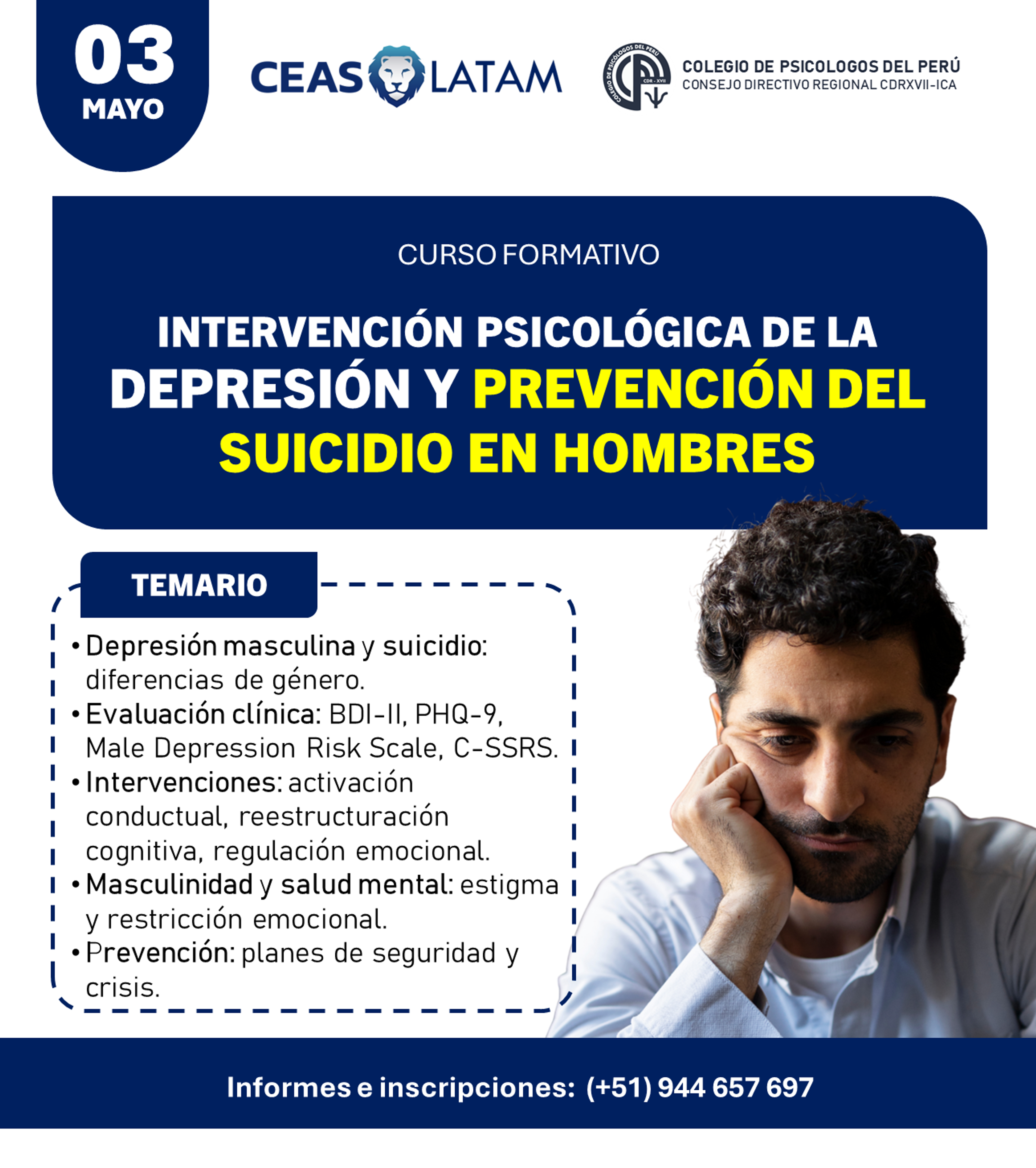 Course Image INTERVENCIÓN PSICOLÓGICA DE LA DEPRESIÓN Y PREVENCIÓN DEL SUICIDIO EN HOMBRES - PG