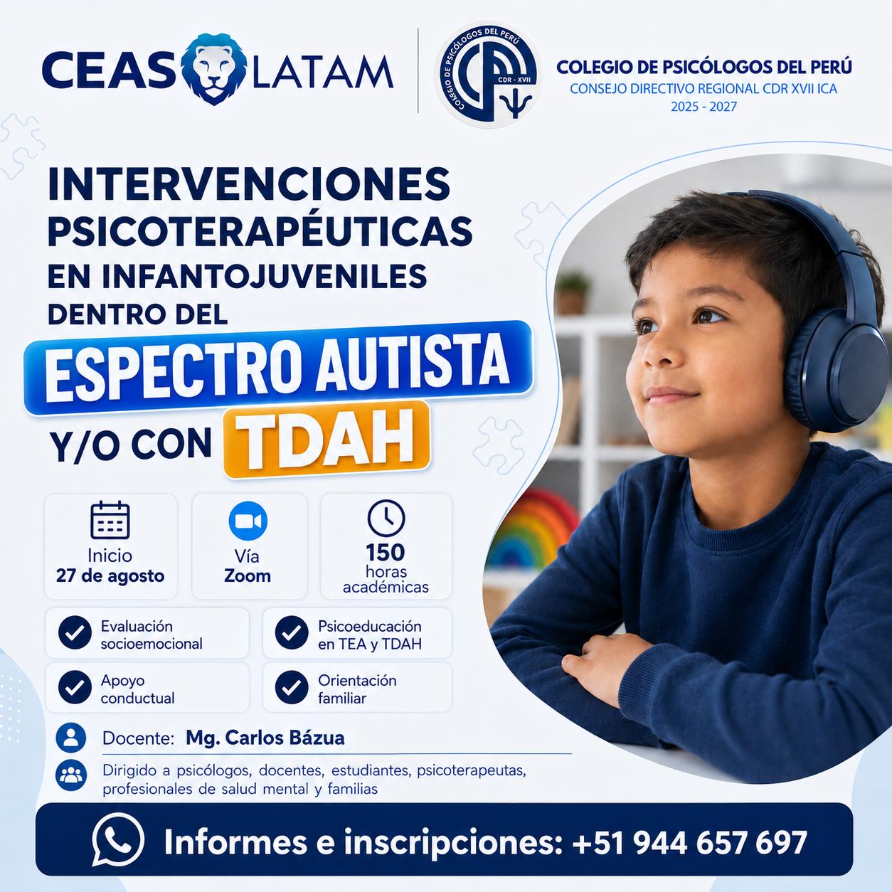 Course Image INTERVENCIONES PSICOTERAPÉUTICAS EN INFANTOJUVENILES DENTRO DEL ESPECTRO AUTISTA Y/O CON TDAH - PG